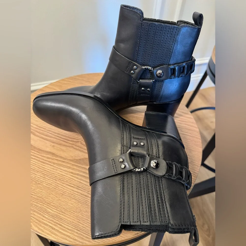 Sam Edelman Dalma Black Leather Harness Chelsea Moto Biker Boots